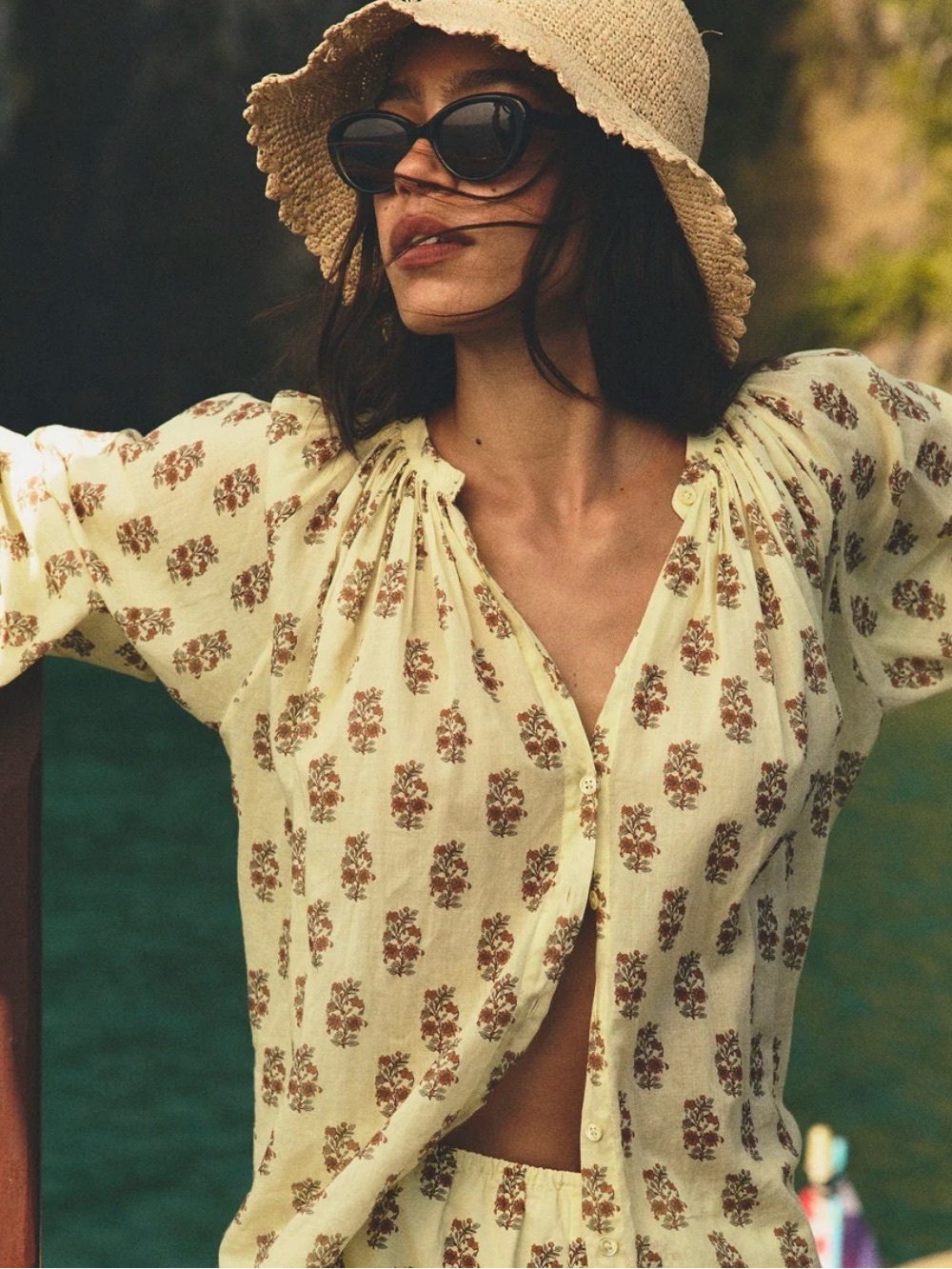 Doen Jonie Dandelion floral grove organic cotton shirt block print top S